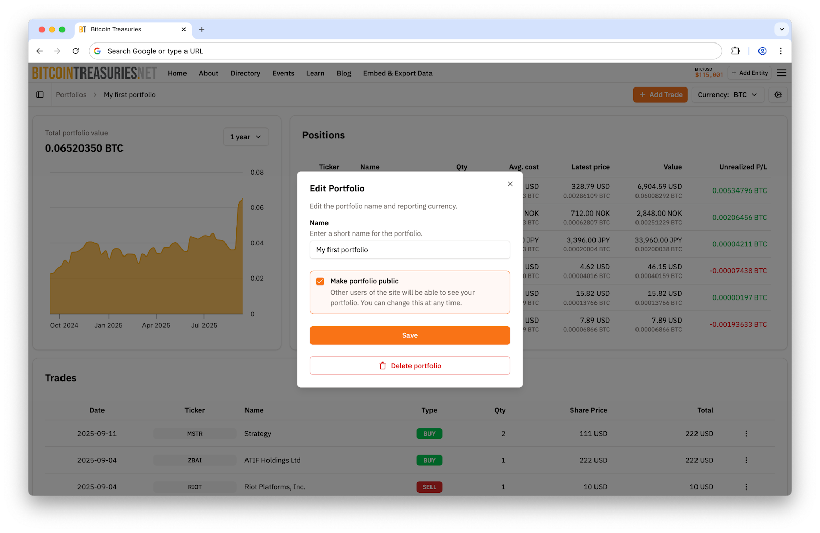 Measure Your Bitcoin Treasury Stock Performance | Portfolio Tracking Is Now Live